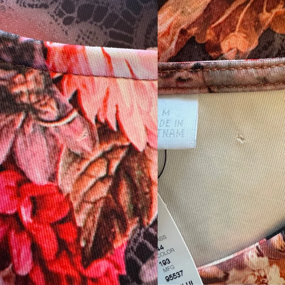 Pink Orange Sheath Midi Dress Cap Sleeves Floral Print Cocktail NWT M Sexy Chic
